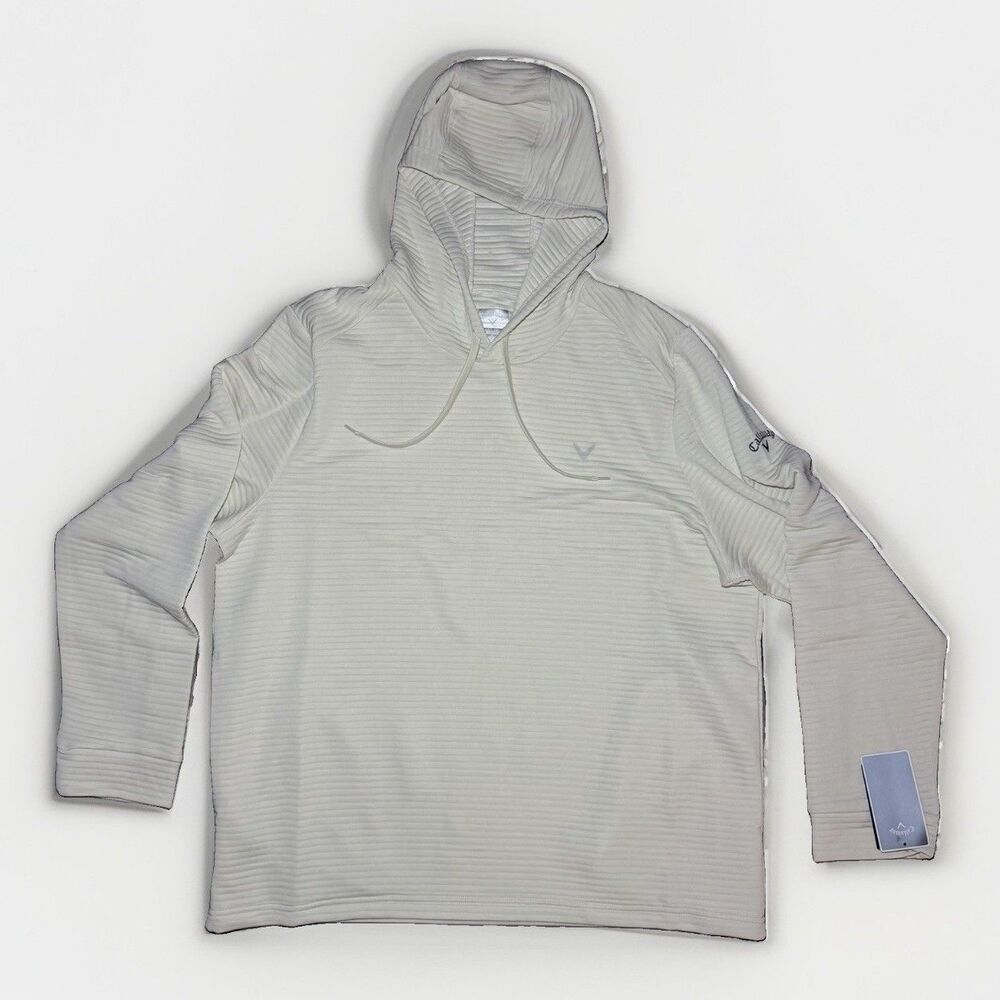 NEW Callaway Golf Men's Opti-Dri Ribbed Pullover Hoodie White Onyx Size L NWT